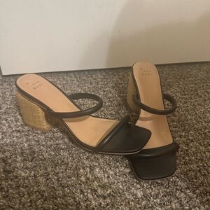 Black, two strap, block heel